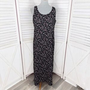 Vintage 90s Y2K Kathie Lee Floral Sleeveless Shift  Maxi Dress Black Pink Medium